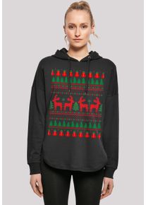 F4NT4STIC Damen Kapuzenpullover "Christmas Reindeers Weihnachten Muster", schwarz, casual, Gr. XS, Obermaterial: 100% Baumwolle, Pullover, Print