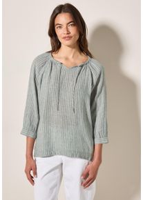 Cecil Damen Klassische Blusechambray balmy khaki, casual, Gr. XL, gestreift, Web, 100% Leinen, Blusen, mit 3/4 Ärmeln