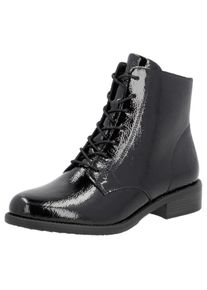 Remonte Damen Schnürstiefelette, Gr. 42, schwarz, Lackleder, glänzend, klassisch, Schuhe, Blockabsatz, Businessschuh, Boots mit Logoprägung an der