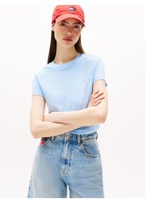 Tommy Jeans Damen Kurzarmshirt "TJW SLIM LINEAR SS TEE EXT"light powdery blau, casual, Gr. XXL, unifarben, Jersey, Obermaterial: 100% Baumwolle,