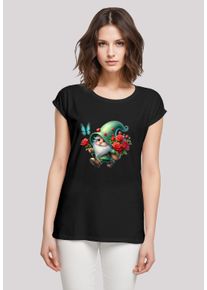 F4NT4STIC Damen T-Shirt "Gnom Frühling Blumen Schmetterling", schwarz, casual, Gr. S, Obermaterial: 100% Baumwolle, Shirts, Premium Qualität