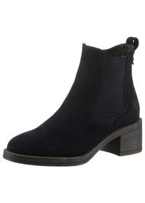 Tamaris Damen Chelseaboots, Gr. 42, blau, Leder, Elastischer Einsatz, unifarben, klassisch, Schuhe, Blockabsatz, Stiefelette, Businessschuh mit Touch