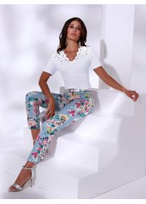 CRÉATION L CREATION L Damen Spitzenshirt "Modal-Baumwoll-Shirt", weiß, Gr. 40, unifarben, 48% Baumwolle, 48% Modal, 4% Elasthan, Shirts