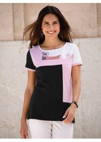 Classic Basics Damen Paillettenshirt "Rundhals-Shirt", rosa, Gr. 42, gemustert, 95% Baumwolle, 5% Elasthan, Shirts