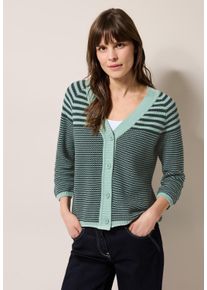 Cecil Damen Cardiganslate khaki, casual, Gr. L, gestreift, Web, Stoff, 60% Baumwolle, 40% Polyacyl, Strickjacken, mit Knopfleiste