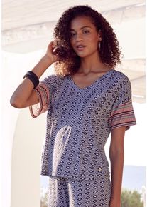 Vivance Dreams Damen Pyjamaoberteil, Gr. 32, braun, Single Jersey, Obermaterial: 100% Viskose, feminin, Shirts, in schönem Ethno-Design
