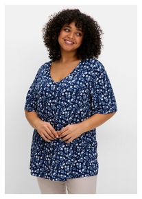 sheego Damen T-Shirt "Große Größen", blau, feminin, Gr. 40, gemustert, Obermaterial: 95% Viskose (LENZING ECOVERO), 5% Elasthan, Shirts, mit
