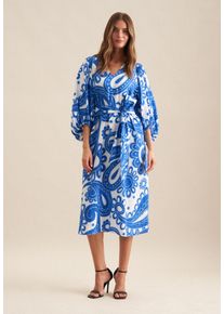 Seidensticker Damen Sommerkleid "Schwarze Rose", blau, Gr. 48, Paisley, 65% Baumwolle 35% Leinen/Flachs, Kleider, 3/4-Arm V-Neck Paisley