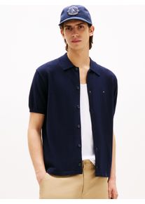 Tommy Hilfiger Herren Kurzarmhemd "ESSENTIAL COTTON SS OVER SHIRT", blau, casual, Gr. S, Strick, Obermaterial: 100% Baumwolle, Hemden
