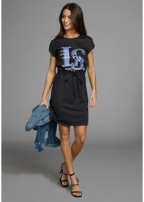 Laura Scott Damen Shirtkleid, schwarz, feminin, Gr. 48, Obermaterial: 76% Polyester, 20% Viskose, 4% Elasthan, Kleider, mit Bindetaille und