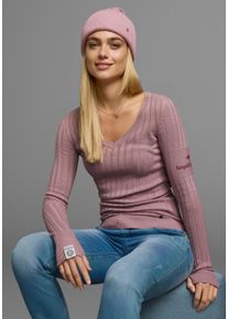 Kangaroos Damen V-Ausschnitt-Pullover, rosa, casual, Gr. 40, unifarben, Rippstrick, Obermaterial: 50% Baumwolle, 50% Polyacryl, Pullover, in breit