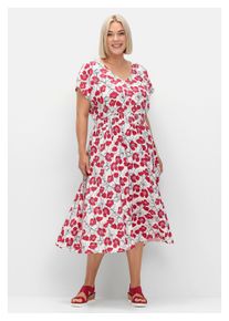 sheego Damen Druckkleid "Große Größen", weiß, feminin, Gr. 56, gemustert, Obermaterial: 100% Viskose (LENZING ECOVERO), Kleider, mit Minimalprint und