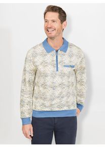 Marco Donati Herren Poloshirt "Langarm-Poloshirt", blau, Gr. 52, gemustert, mehrfarbig, 100% Baumwolle, Kragen und Ärmelabschluss:95% Baumwolle, 5%
