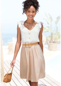 Lascana Damen Sommerkleid, beige, modisch, Gr. 34, unifarben, Web, Obermaterial: 100% Viskose, Kleider, mit Schleifen, Strandkleid, casual