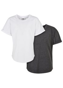 Urban Classics Jungen Kurzarmshirt "Urban Classics Herren Boys Long Shaped Turnup Tee 2-Pack", schwarz-weiß, casual, Gr. 146, unifarben, 100%