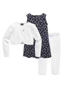 Kidsworld Mädchen Bolero, Kleid & Leggings "3tlg. Set, Komplett Outfit mit Sternenmuster", weiß, modisch, Gr. 128, bedruckt, Jersey, Obermaterial: