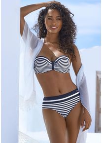 Lascana Damen Bikini-Hose "Myst", blau, Gr. 36, gestreift, Recycling-Polyamid, Badehosen, in höherer Schnittform