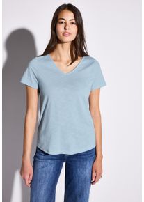 Street One Damen T-Shirt, blau, casual, Gr. 46, unifarben, Web, Stoff, 50% Baumwolle, 50% Modal, Shirts, mit V-Ausschnitt