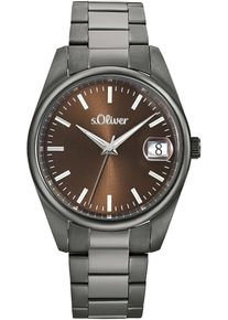 s.Oliver Herren Quarzuhr, grau, Armbanduhren, Armbanduhr, Herrenuhr, Datum, analog, Edelstahlarmband