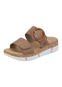 Rieker Damen Pantolette, Gr. 37, beige, Lederimitat, modisch, Schuhe, Keilabsatz, Sommerschuh, Schlappen mit moderner Zierschnalle