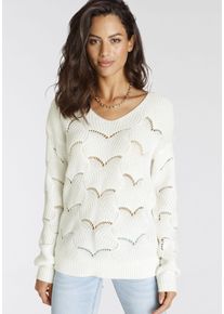 Laura Scott Damen Strickpullover, weiß, feminin, Gr. 40, Ajourstrickmuster, unifarben, Strick, Obermaterial: 100% Polyacryl, Pullover, mit modischem