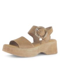 Gabor Damen Sandalette, Gr. 38, braun, Ziegenveloursleder, unifarben, modisch, Schuhe, Sommerschuh, Riemchensandale mit Plateau in Holzoptik