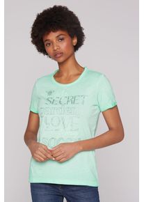 SOCCX Damen Rundhalsshirt, grün, casual, Gr. XL, bedruckt, Material: 100% Baumwolle, Shirts, mit Turn-Up-Ärmel