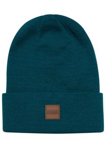 Urban Classics Damen Beanie "Urban Classics Unisex Synthetic Leatherpatch Long Beanie", blau, Kunstfaser, Mützen