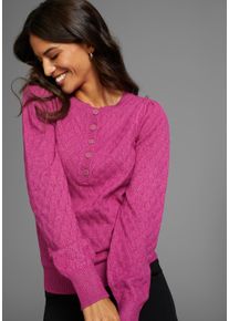 Laura Scott Damen Rundhalspullover, pink, feminin, Gr. 44, Ajourstrickmuster, meliert, Feinstrick, Obermaterial: 50% Viskose, 28% Polyester, 22%