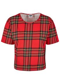 Urban Classics Herren T-Shirt "Urban Classics Damen Ladies AOP Tartan Short Oversized Tee", rot, casual, Gr. XS, bedruckt, 95% Baumwolle, 5%