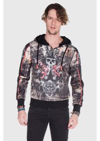 Cipo & Baxx CIPO & BAXX Herren Kapuzenpullover "Sweatshirt", schwarz, casual, Gr. XL, bedruckt, 100% Baumwolle, Pullover, mit coolem Allover-Print