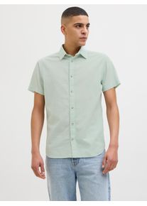 Jack & Jones JACK & JONES Herren Kurzarmhemd "JJESUMMER SHIRT SS SN", grün, modisch, Gr. XXL, unifarben, Web, Obermaterial: 83% Baumwolle, 17% Leinen, Hemden