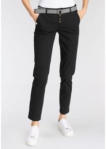 DELMAO Damen Chinohose, schwarz, casual, Gr. 34, unifarben, Twill, Obermaterial: 98% Baumwolle, 2% Elasthan, Hosen, mit passendem Gürtel