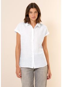 Cecil Damen Kurzarmbluse, weiß, casual, Gr. M, unifarben, Web, 100% Leinen, Blusen, mit Seitlichen Einschlitzen am Saum
