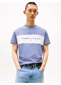 Tommy Jeans Herren T-Shirt "TJM REG CBLK LINEAR LOGO TEE"blau moment, casual, Gr. S, Single Jersey, Obermaterial: 100% Baumwolle, Shirts