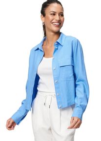 Zero Damen Hemdbluse "Zero Hemdbluse mit Klappentasche", blau, casual, Gr. 42, unifarben, Web, Obermaterial: 55% Leinen, 45% Viskose. Ärmelfutter: