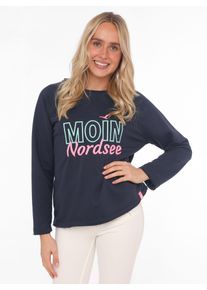 Zwillingsherz Damen Sweatshirt ""Moin Nordsee"", blau, modisch, Gr. LXL, unifarben mit Farbeinsatz, Sweatware, Obermaterial: 50% Baumwolle, 50%