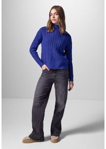 Damen Strickpullover, blau, casual, Gr. 42, STREET ONE STUDIO, unifarben, Web, Stoff, 35% Baumwolle, 32% Polyacryl, 28% Polyester, 5% Elasthan,