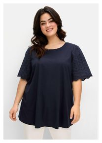 sheego Damen T-Shirt "Große Größen", blau, feminin, Gr. 48, unifarben, Obermaterial: 50% Baumwolle, 50% Modal;Ärmel: 100% Baumwolle, Shirts, mit