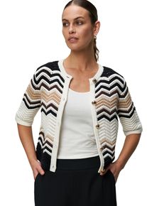 Zero Damen Strickjacke "Zero Strickjacke mit Zickzackmuster", beige, casual, Gr. S, gemustert, Strick, Obermaterial: 60% Baumwolle, 40% Polyacryl.