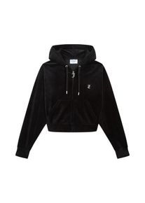 Juicy Couture Damen Kapuzennickijacke "ICCLE DIAMANTE OVERSIZED CROPPED HOODIE Damen", schwarz, Gr. XS, 95% POLYESTER, 5% ELASTAN, Jacken,