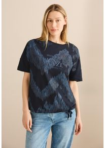 Cecil Damen Print-Shirt, blau, casual, Gr. XS, bedruckt, Web, Stoff, 48% Baumwolle, 48% Modal, 4% Elasthan, Shirts, mit Tunnelzug am Saum
