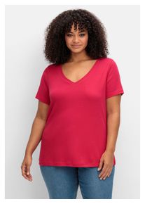sheego Damen T-Shirt "Große Größen", pink, sportlich, Gr. 52, unifarben, Obermaterial: 100% Baumwolle, Shirts, aus fein gerippter Qualität