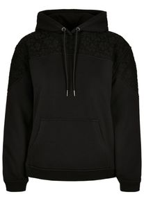 Urban Classics Damen Kapuzenpullover "Urban Classics Damen Ladies Lace Inset Hoody", schwarz, casual, Gr. S, unifarben, 65% Baumwolle, 35% Polyester,