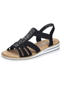 Rieker Damen Keilsandalette, Gr. 42, schwarz, Lederimitat, klassisch, Schuhe, Sommerschuh, Sandale, Keilabsatz, mit Gummizüge für guten Sitz