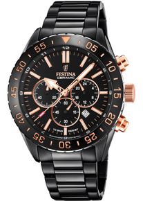 Festina Herren Chronograph "Keramik Kollektion", schwarz, Armbanduhren, Armbanduhr, Quarzuhr, Herrenuhr, Stoppfunktion, Edelstahlarmband
