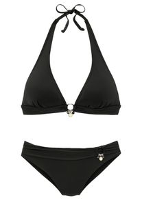 s.Oliver Damen Triangel-Bikini "Tonia", schwarz, Gr. 34, Microfaser, Polyamid, Bikini-Sets, mit herausnehmbaren Cups, im Nacken zu binden, im Rücken