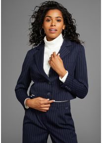 Laura Scott Damen Kurzblazer, blau, feminin, Gr. 46, Nadelstreifen, Web, Obermaterial: 65% Polyester, 33% Viskose, 2% Elasthan, Blazer, mit