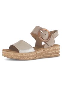 Gabor Damen Keilsandalette, Gr. 38, beige, Ziegenveloursleder, Glattleder, metallic, klassisch, Schuhe, Sommerschuh, Riemchensandale, Klettverschluss