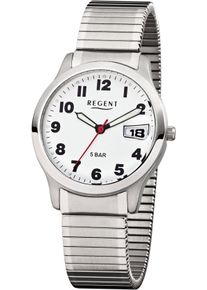 Regent Uhren REGENT Damen Quarzuhr, grau, Armbanduhren, Armbanduhr, Herrenuhr, Damenuhr, Edelstahlarmband Flexband, Zugband